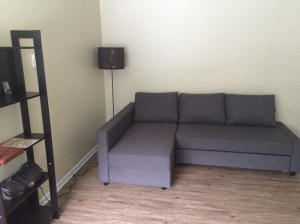 The "guest room."  My friend and I build this IKEA couch with our bare hands (I know, I'm as shocked as you are).  Folds into a queen size bed. 